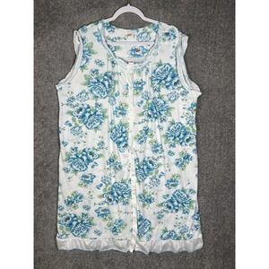 Lati Fashion Intimates Sleeveless Button Up Sleepshirt Womens XXL Blue Floral‎